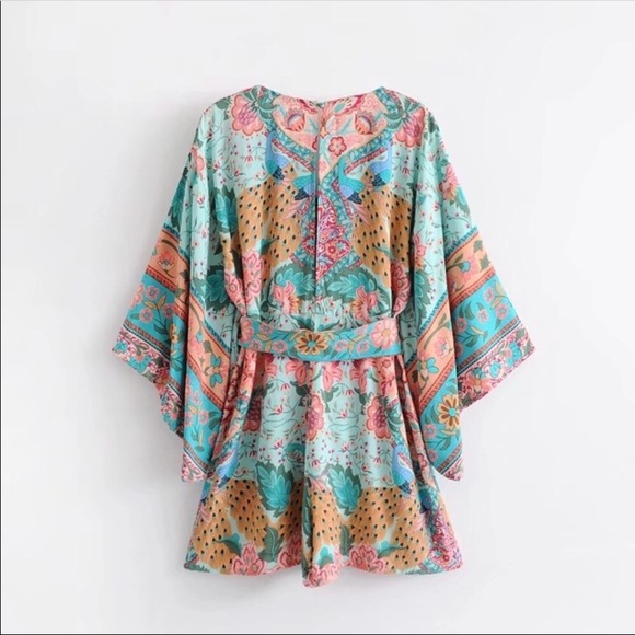 Jardin Des Plantes Peacock Romper In Turquoise - Picture 3 of 8